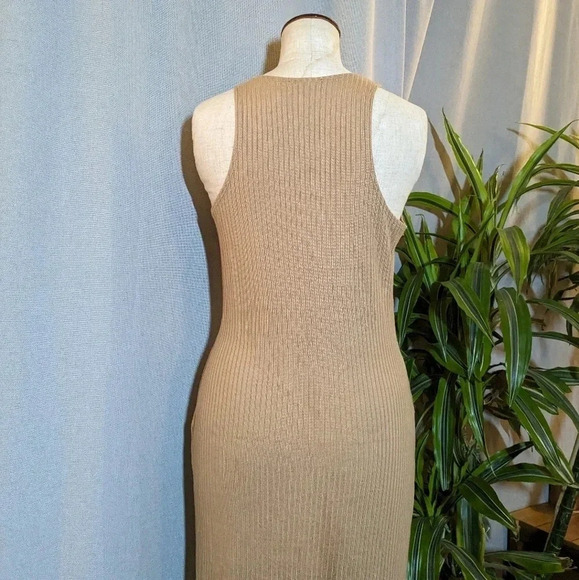 Reformation Tan Brown Dress Maje Ribbed Knit Midi Sleeveless Medium - Picture 4 of 9